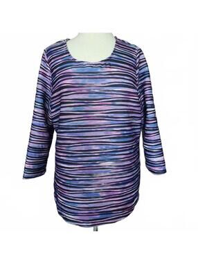 Allison Daley Purple Watercolor Striped Long Sleeve Top Size Large